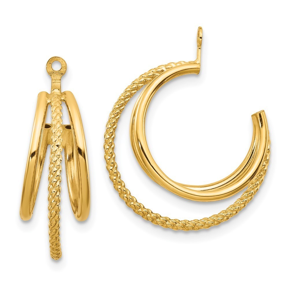 14k Yellow Gold Polished & Twisted Triple Hoop Earring Jackets 19 L x 8 mm W